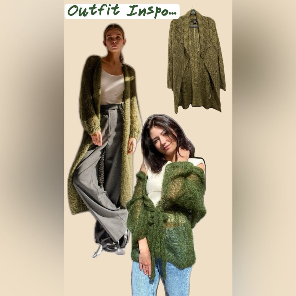 Le Chateau Olive Green Mohair Cardigan Sweater Size S-M - Picture 11 of 11